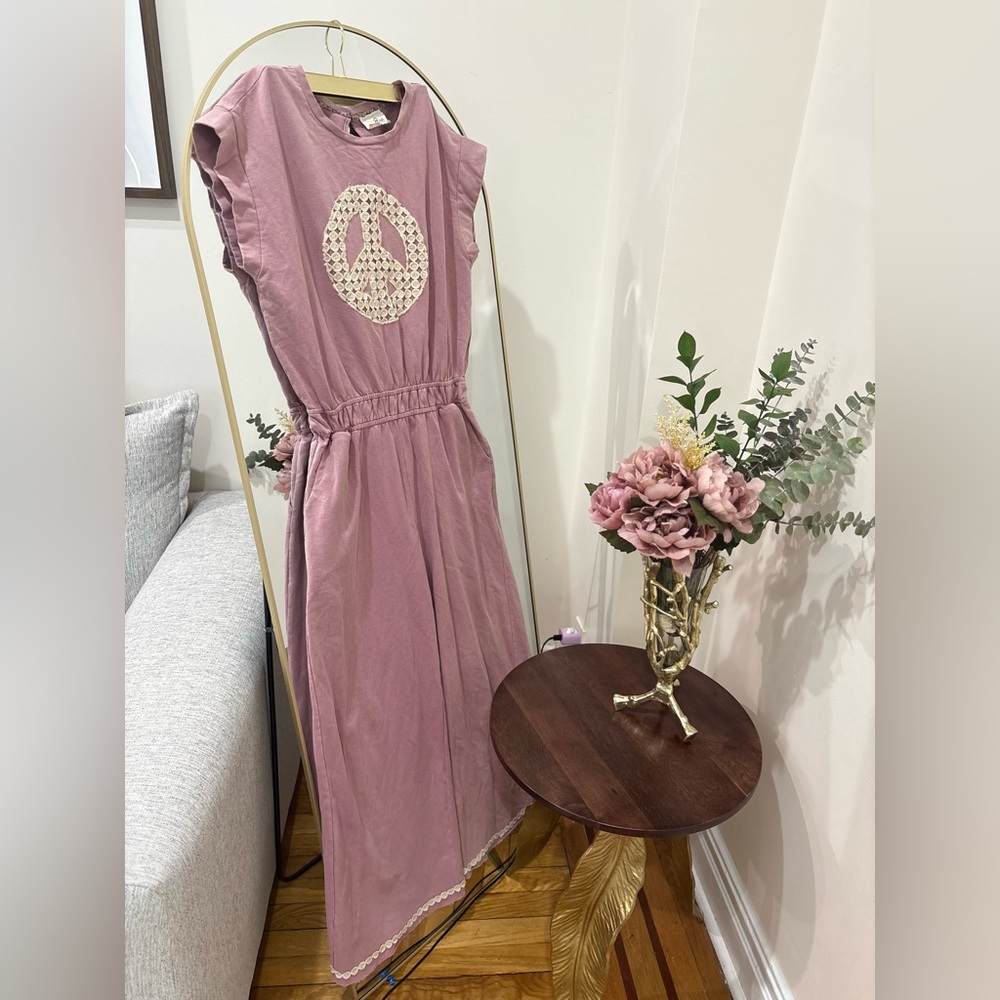 Umgee pink peace patch jumpsuit with Elastic Waist